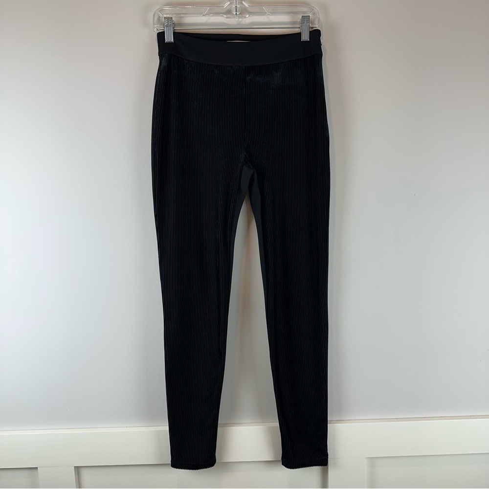 Anne Fontaine Black Emy Ribbed Pull On Capsule Wardrobe Legging Pants Size 40